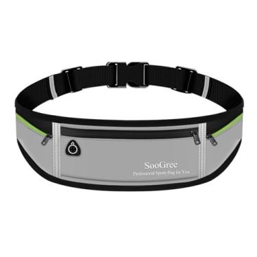 Imagem de SooGree Cinto de corrida fino para mulheres e homens, pochete refletiva para corrida, com zíper, impermeável, para corrida, para celular, dinheiro, GSP8806 top preto/cinza, Esportivo
