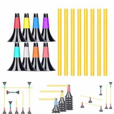 Imagem de Design de abertura dupla, cones de obstáculos cônicos para treinamento esportivo, 8 cones e 8 polos, adequado para vários equipamentos de treinamento esportivo, cones de basquete de agilidade de