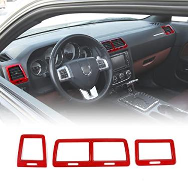 Imagem de CheroCar Para console central Challenger acessórios de cobertura de ventilação de saída de ar condicionado para Dodge Challenger 2009-2014 (vermelho)