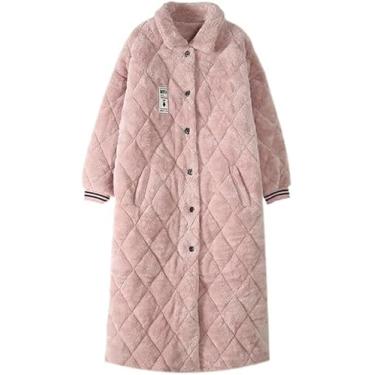 Imagem de Quente Confortável Leve Feminino Manga Comprida Em Torno Do Pescoço Tipo Botão Cardigan Coral Velo Três Camadas Acolchoado Acolchoado Pijamas Roupão De Banho, Deep powder, XL
