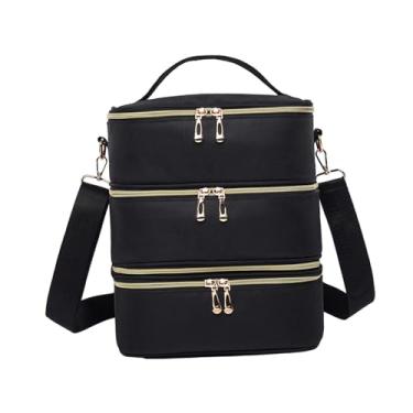 Imagem de predolo Estojo para Transporte de Esmaltes, Estojo para Maquiagem com Alça, 3 Camadas, Porta-esmaltes, Bolsa para Cosméticos para Acessórios de Conjuntos de M, Sem Textura