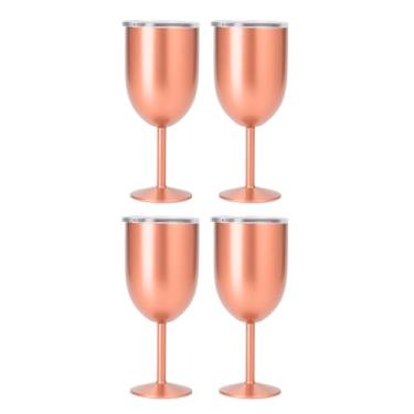 Imagem de Kit 4 Taça Térmica Aço Inox Parede Dupla 300ml Com Tampa Vinho Gin Drinks Mantem Temperatura (Rosé Gold)