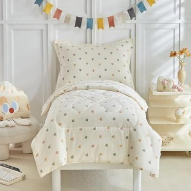Imagem de DuShow Jogo de cama infantil com estrela branca, 4 peças, reversível, conjunto de cama de berço ultramacio para meninas e meninos, incluindo edredom, lençóis e fronhas