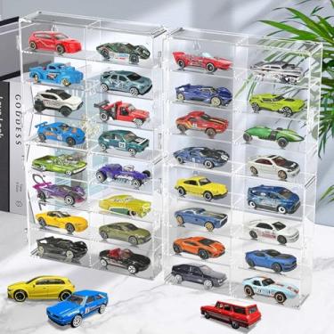 Imagem de 1/64 Scale Toy Cars Display Case for Matchbox Hot Wheels Hold 32 Toy Cars Storage Case Organizer Box Wall Display Clear Model Car Case Holder Container Shelf 6.5 X 7.5 X 1.6 Inch 4 Pack