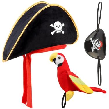 Imagem de Chanaco 3 peças de chapéu de pirata fantasia masculina acessórios de pirata feminino faixa de cabeça e ombro roupa de papagaio lembrancinhas de festa para cosplayer