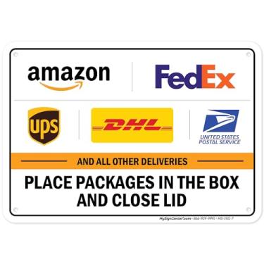 Imagem de Placa de entrega do pacote, instruções Amazon UPS FedEx USPS Placa de caixa de entrega, alumínio industrial 7x10 .40 mil, montagem fácil, resistência à ferrugem, uso externo, EUA Feito por MY SIGN CENTER