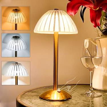 Imagem de TIMEGOA Luminária De Mesa Portátil Led Cogumelo Com Sensor Toque - 3 Cores Reguláveis E Brilho Ajustável, Latão Dourada Recarregável Sem Fio, Cabeceira Alimentada Por Bateria, Sala Estar, Quarto