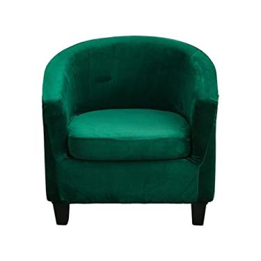 Imagem de NILUOH Capa De Veludo Para Poltrona, 2 Peças, Elástica, Banheira, Redonda, Antiderrapante, Sofá Com Fundo Elástico Balcão Bar, Sala Estar (Verde Escuro)