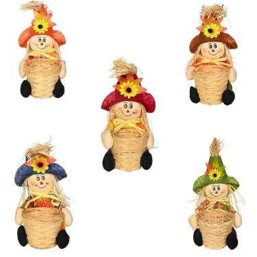 Imagem de Kit 5 Espantalhos Cesto 26X11Cm Decoração De Festa Junina