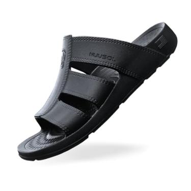 Imagem de NUUSOL — Chinelo masculino Stanley Slide; sandália masculina ergonômica com palmilha texturizada, acolchoado macio, antiderrapante, suporte de arco ortopédico, alívio da dor da fascite plantar, grande (10 homens) Eclipse preto