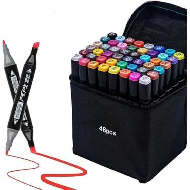 Imagem de Caneta Marcador Para Colorir Desenho Profissional – Kit com 24/36/48/60/80/100 Cores – Conjunto de Canetinhas Com Pontas Duplas Para Pintar Bobbie Goods com Cores Vivas. (48 Cores)