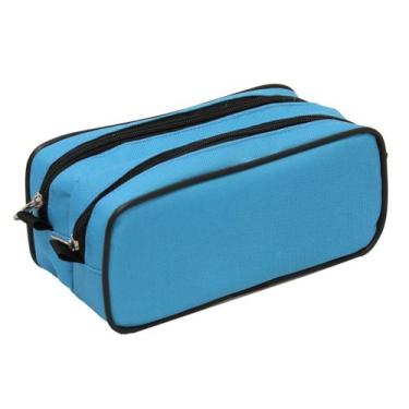 Imagem de Estojo poliester azul turquesa com 2 divisoes - ziper preto ls ee2128 