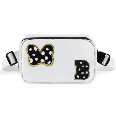 Imagem de Pochete com laço com letra inicial de chenille, bolsa tiracolo impermeável para parque, presentes de aniversário de Natal para adolescentes, meninas, mulheres, crianças, adultos, bolsa de cinto fofa