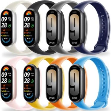 Imagem de BABEJIA 8 peças de pulseiras compatíveis com Xiaomi Mi Band 9 e Xiaomi Mi Band 8, pulseiras de silicone macio Mi Band 9, pulseiras de substituição para pulseira Smart Band 9/8, respirável