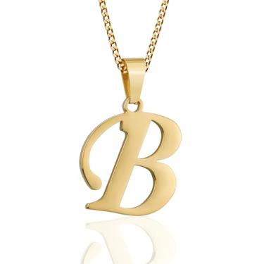 Imagem de Suweibuke Colar com inicial para homens e mulheres, meninos e meninas, banhado a ouro 18K, colar com pingente de 26 letras, joias personalizadas para presentes, Average, Aço inoxidável, Sem Pedra