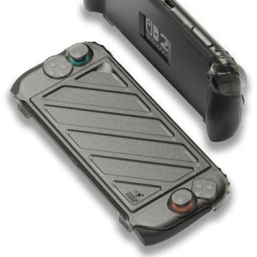 Imagem de Savage Raven Conjunto de capa frontal StandGrip da Skull & Co. para Nintendo Switch 2: capa protetora com alças texturizadas, proteção total e capa frontal rígida design portátil - preto esfumaçado