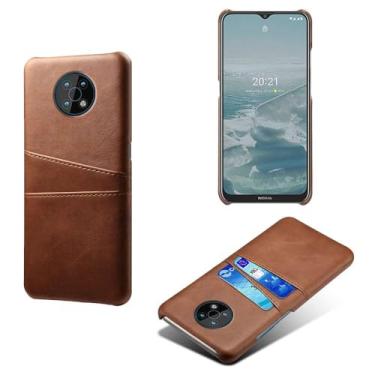 Imagem de Capas Compatível com Nokia G50,Caso de couro PU-Tampa de telefone a prova de choque com 2 slots de cartão,Proteção anti-impressão digital e anti-gota-Brown