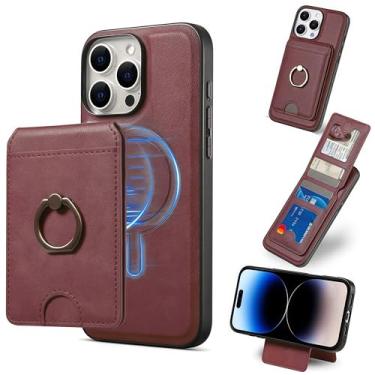 Imagem de JIAONASHIJIA Compatível com MagSafe Capa para iPhone 13 Pro - Carteira magnética de couro - Bloqueio RFID - Suporte de cartão de crédito destacável 2 em 1 - capa à prova de choque - janela de