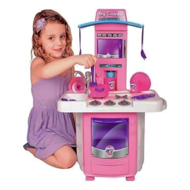 Imagem de Cozinha Brinquedo Infantil Completa com Forno, Fogão, Micro-ondas, Torneira e Pia com Água de Verdade, Acessórios Inclusos, Brinquedos Inclusos, Cozinha, Comidinha, Panelinhas, Big Star Rosa Menina.