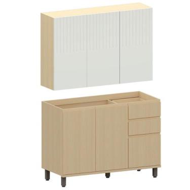 Imagem de Kit Armário Aéreo 3 Portas e Balcão de Pia 120 cm Aurora - Luciane, Ci