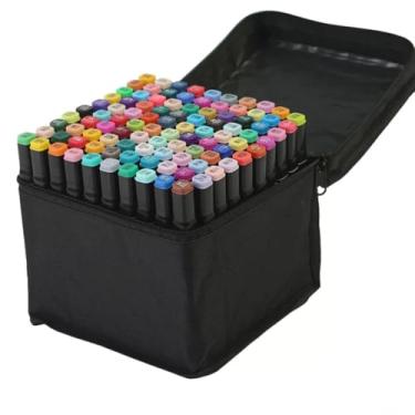 Imagem de Canetinha Ponta Dupla para Colorir Kit Estojo de Canetas Escolar Coloridas Marcador Permanente Duas Pontas (100 CORES)