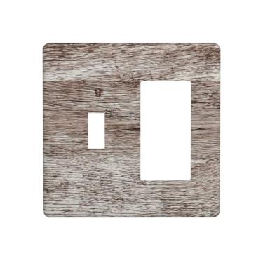 Imagem de Xuejiaku Placa de cobertura de interruptor de luz rústica cinza escuro tábua de madeira textura vintage 2 interruptores de alternância combinados placas de parede decorativas para interruptores e