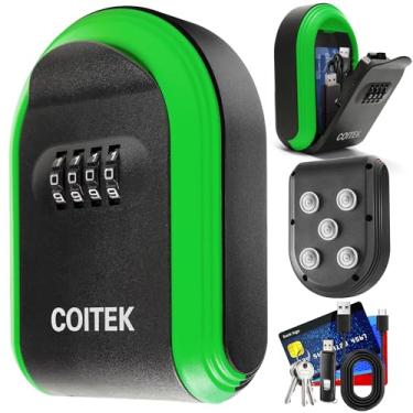 Imagem de SegurançaSuporte magnético para chave com fechadura, caixa de chave magnética com trava de combinação escondida embaixo do carro, cofre para chave com 5 ímãs fortes, oculta uma caixa de bloqueio de