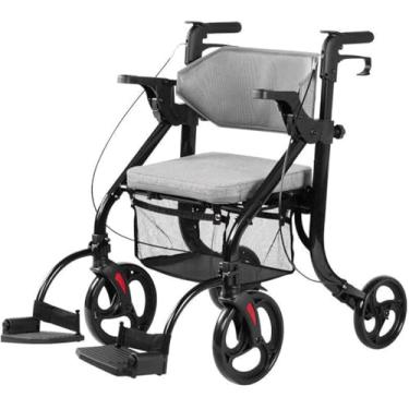 Imagem de Andador Dobrável 2 Em 1 Para Idosos - Cadeira De Rodas Trsport Com Encosto Macio D Apoios Para Os Pés Destacáveis - Andador De 4 Rodas