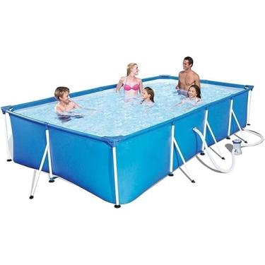 Imagem de Piscina De Quadro, Piscina Retangular De Estrutura De Metal Com Bomba De Filtro, Piscina De Remo Infantil Piscina Emoldurada Lona Dobrável, Blue, 400 * 211 * 81cm