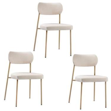 Imagem de Kit 3 Cadeiras para Sala de Jantar Tecido Linho Design Aço Carbono Lav