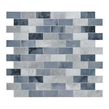 Imagem de Azulejo Backsplash de 10 folhas para metrô, 28,7 x 27,4 cm, composto de pedra de cimento azul, feito à mão, autoadesivo, impermeável, azulejos para cozinha, banheiro, chuveiro, lareira