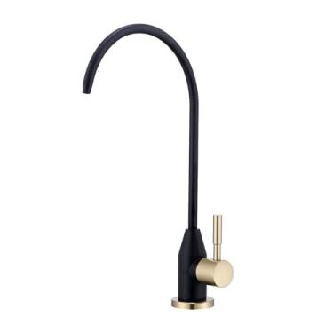 Imagem de Fonveth Torneira de água potável, torneira RO preta e dourada SUS 304 aço inoxidável para sistema de filtro de água embaixo da pia osmose reversa sem lacuna de ar para cozinha