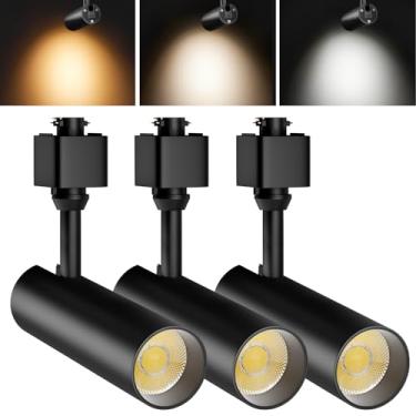 Imagem de OTeedo Pacote com 3 cabeças de iluminação de pista de 10W, luminárias LED reguláveis tipo H 3000K-4500K-6000K luminárias de trilho refletor de teto ângulo de 24° para iluminação de destaque artístico