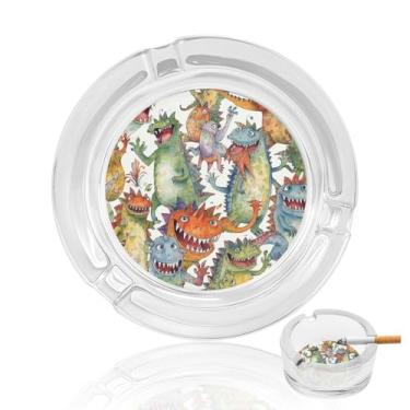 Imagem de Cinzeiro de vidro de cristal monstros coloridos caóticos, cinzeiro redondo de vidro resistente para fumar cinzeiro portátil decorativo moderno para uso em casa, escritório, interior, exterior, pátio