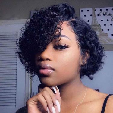 Imagem de Perucas Femininas Transparente Lace Front Body Wave Cabelo Humano Perucas Naturalmente Fofas Para Mulheres Negras Cabelo Liso, Curly 4x1 T Part Bob, 8