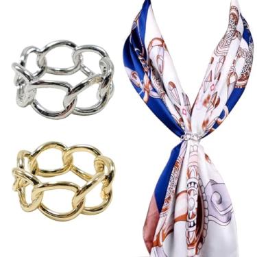 Imagem de Happyupcity 2 peças femininas moda corrente cachecol anel fivela clipe joias lenço de seda clipes de fecho anéis de dedo roupas suporte envoltório vestido acessórios para camiseta lenço xale (ouro +