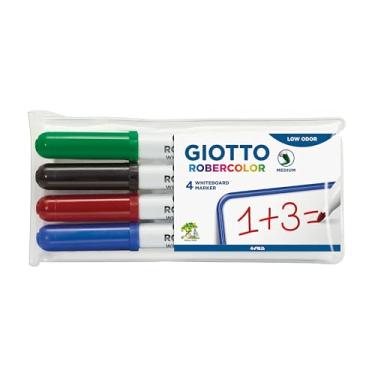 Imagem de Giotto Robercolor – Pacote com 4 marcadores de quadro branco, tinta à base de água, cores sortidas básicas, ponta média