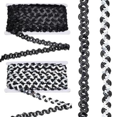 Imagem de WEBEEDY Fita de acabamento de lantejoulas de 22 m/24 jardas 1,8 cm/0,7 polegadas de largura, renda decorativa para costura, 2 cores, tiras de lantejoulas planas para casamento, vestido de noiva