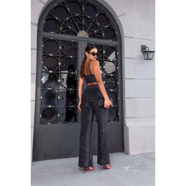 Imagem de Calça Pantalona Lurex - CYNDRA, Preto, 36