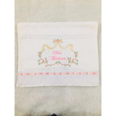 Imagem de Toalha de lavabo Bordada Meu Batismo com Floral - DaniBordados