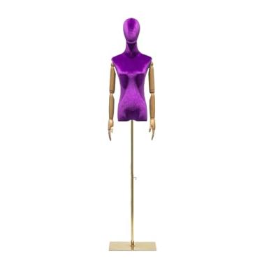 Imagem de Mannequin Manequim feminino de veludo com suporte de metal, expositor de roupas removível e ajustável, manequim de varejo(Purple)