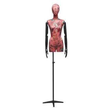 Imagem de Mannequin Torso de manequim feminino com suporte e cabeça, 59-83" de altura, corpo ajustável com tripé, suporte de metal, braço de madeira maciça(Red2)
