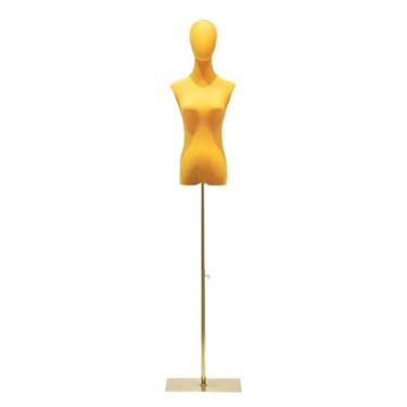 Imagem de Mannequin Torso de manequim feminino de veludo, base de metal ajustável e removível, adequado para camisetas, camisas, calças, chapéus, suéteres(Yellow)
