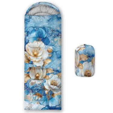 Imagem de Smell Sunshine Saco de dormir infantil para meninos e meninas, estampa de flores brancas de desenho animado, leve, quente, portátil, uso interno, impermeável, resistente ao clima frio, saco de dormir