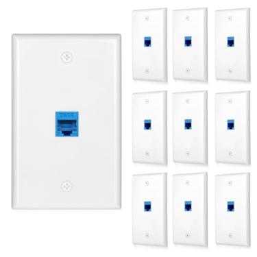 Imagem de Pacote com 10 Tomadas de Parede Ethernet Cat6 Placa RJ45 Keystone Jack Presentes Rede Azul 1 Porta Conector Acoplador Inline Painéis de Interconexão de Internet Cabo Fêmea para Fêmea