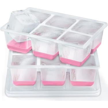 Imagem de Bandejas de gelo Jrisbo pacote com 2, moldes grandes de silicone para cubos de gelo com tampa à prova de vazamento, moldura TPE transparente e fundo de fácil liberação, bandejas de gelo empilháveis