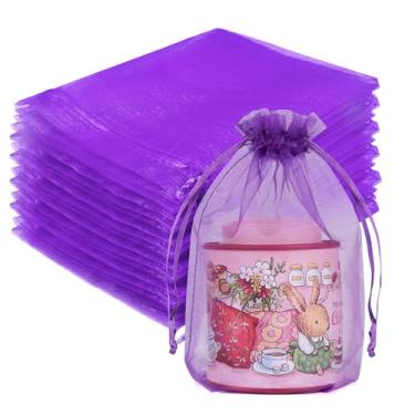Imagem de Crweety 50 sacos de organza 12 x 17 cm, pequenos sacos de presente de malha, cordão, embalagem transparente de lembrancinha de festa, saco de sachê a granel para petisco de Halloween, doces, joias