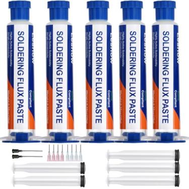 Imagem de Lesnow Pasta de fluxo de solda e trança de pavio de solda, sem fluxo de solda limpo (10 cc), ferramenta de remoção de solda, trança de pavio de dessoldagem de 3 m para reparo eletrônico para desmontar