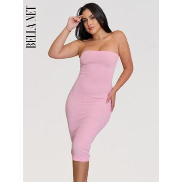 Imagem de Vestido midi sem alça luxo tubinho tecido premium - Azul bebê - G - Be