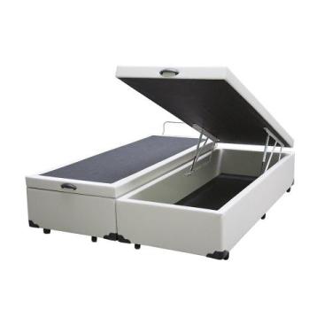Imagem de Cama Box Baú Casal Bipartido Loja Xerife Sintético Branco 41x138x188 -